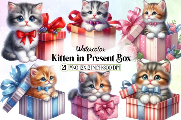 Download Kitten in Present Box Clipart - Present Collection