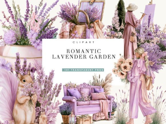 Download Romantic Lavender Garden Clipart Bundle - Garden clipart Collection